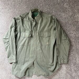 Woolrich Men's Olive Green Button-Up Field Shirt Jacket